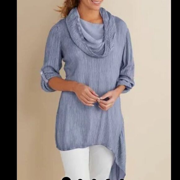 Soft Surroundings Pale Blue Cowl Neck Lagenlook Tunic M - Picture 8 of 8